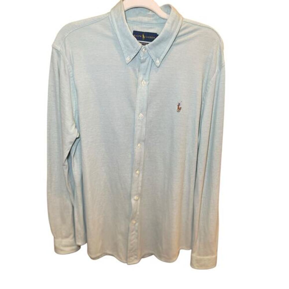 Ralph Lauren Knit Oxford Men's‎ XL Long Sleeve Button Down Heather Light Green